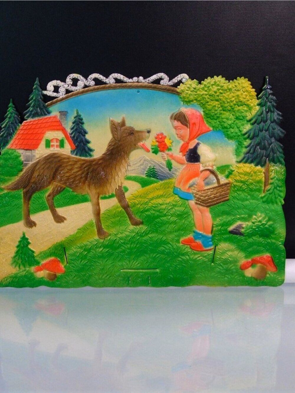 Little Red Riding Hood Vintage 1950s Wall Art Germany Embossed Die Cut